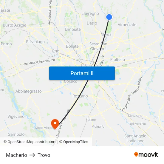 Macherio to Trovo map