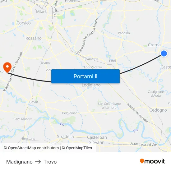 Madignano to Trovo map