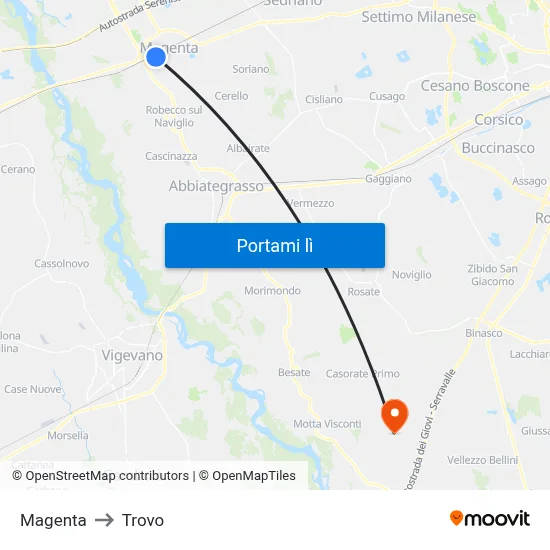 Magenta to Trovo map