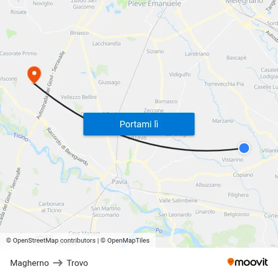Magherno to Trovo map
