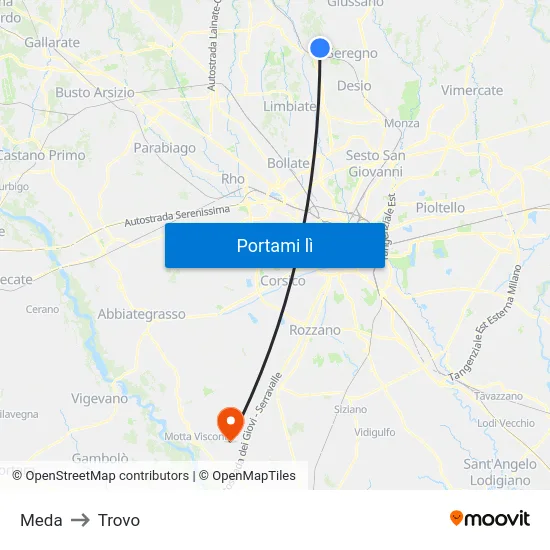 Meda to Trovo map