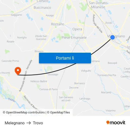 Melegnano to Trovo map