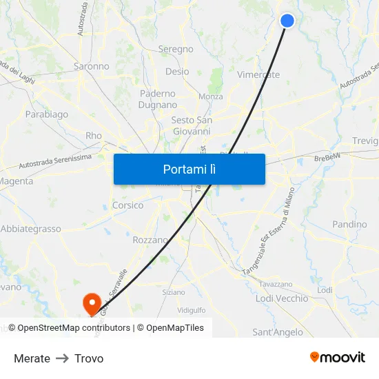 Merate to Trovo map