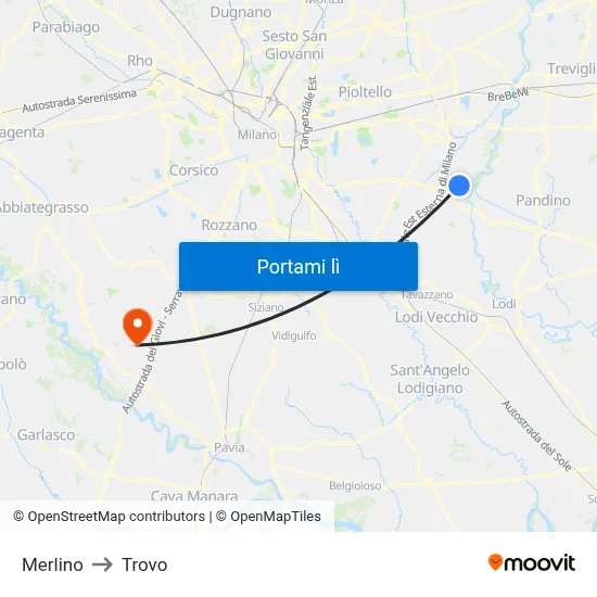 Merlino to Trovo map