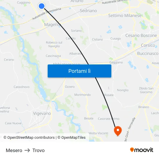 Mesero to Trovo map