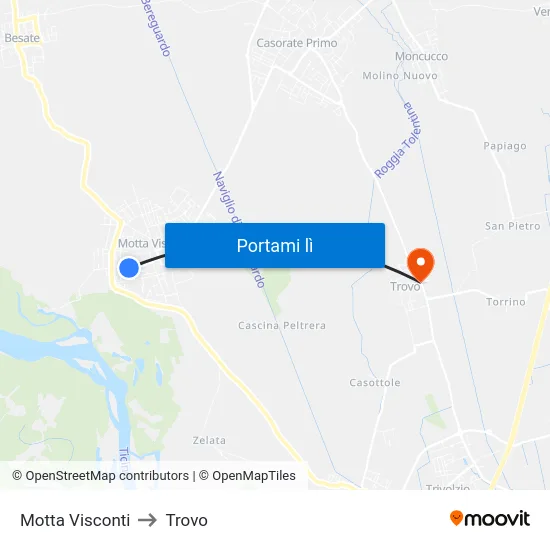 Motta Visconti to Trovo map