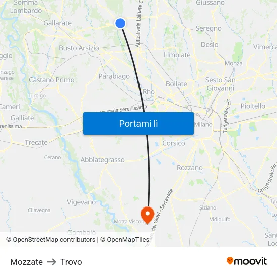 Mozzate to Trovo map