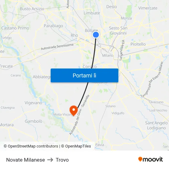 Novate Milanese to Trovo map