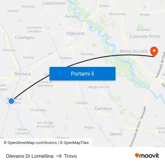 Olevano Di Lomellina to Trovo map