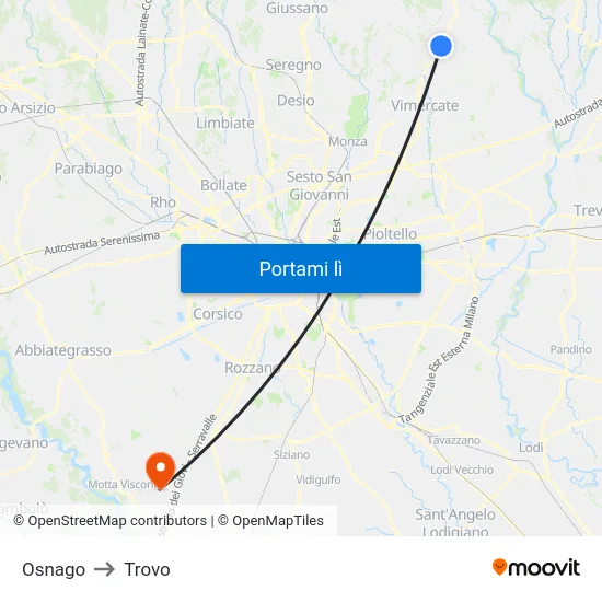 Osnago to Trovo map