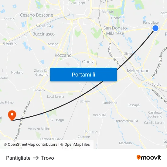 Pantigliate to Trovo map