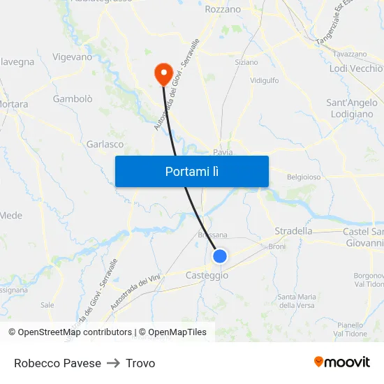 Robecco Pavese to Trovo map