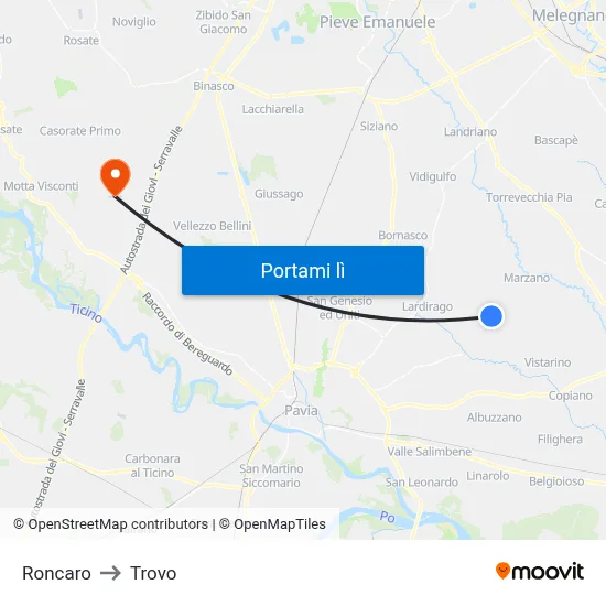 Roncaro to Trovo map