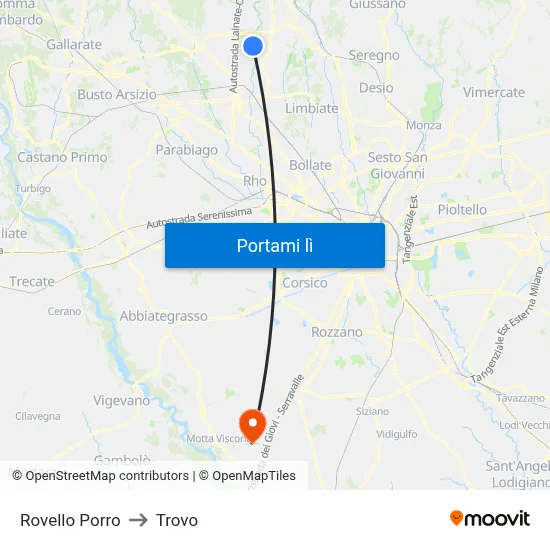 Rovello Porro to Trovo map
