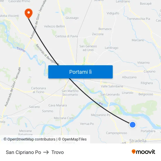San Cipriano Po to Trovo map