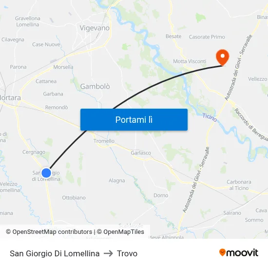 San Giorgio Di Lomellina to Trovo map