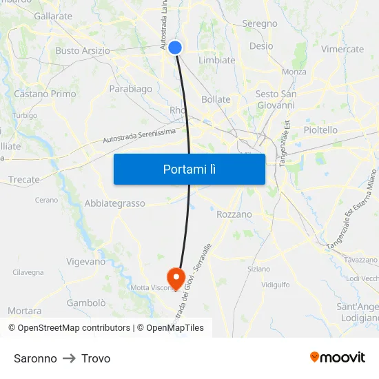 Saronno to Trovo map