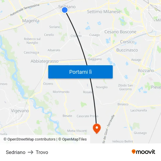 Sedriano to Trovo map