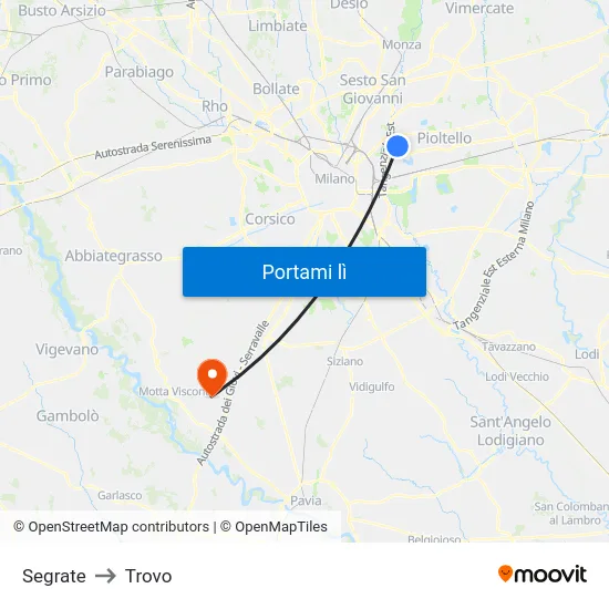 Segrate to Trovo map