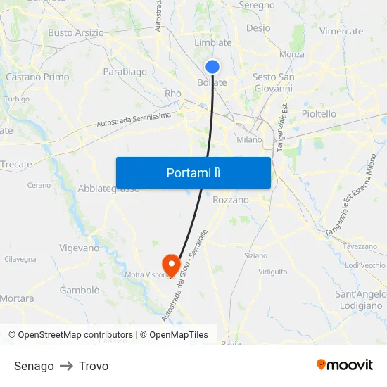 Senago to Trovo map