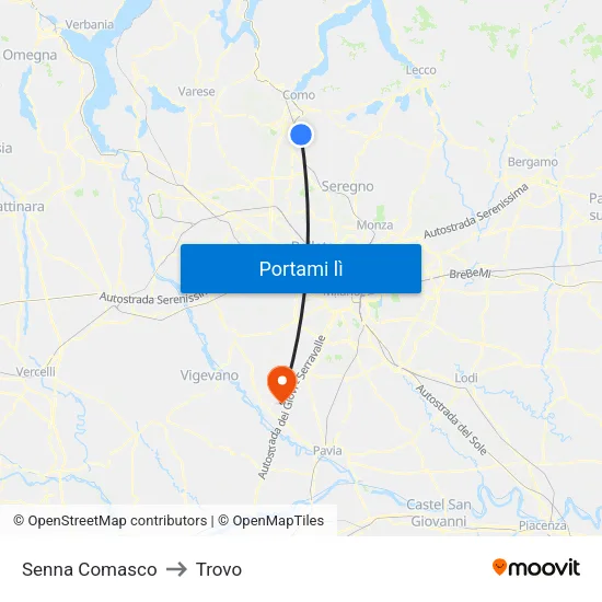 Senna Comasco to Trovo map