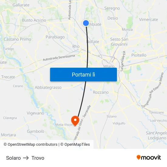 Solaro to Trovo map