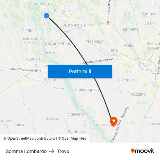 Somma Lombardo to Trovo map