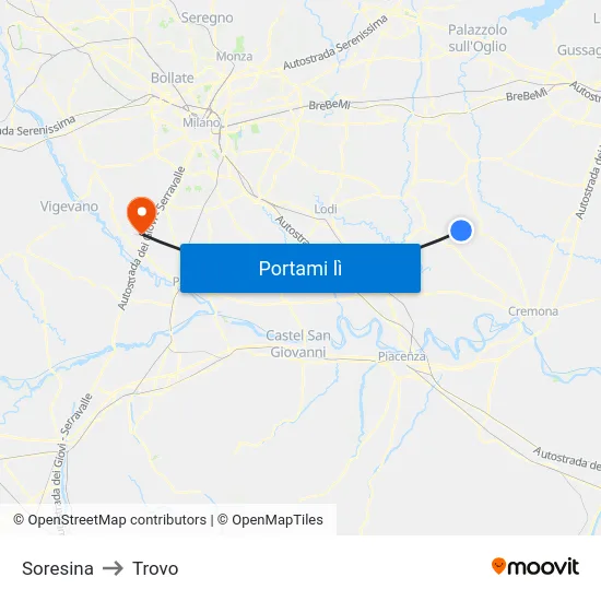 Soresina to Trovo map