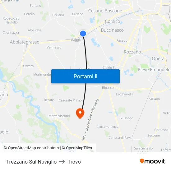 Trezzano Sul Naviglio to Trovo map