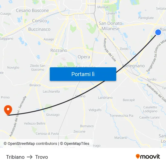 Tribiano to Trovo map