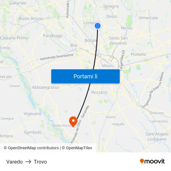 Varedo to Trovo map
