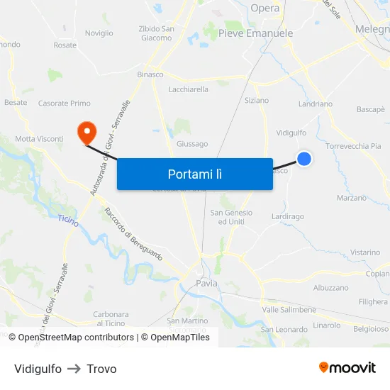 Vidigulfo to Trovo map