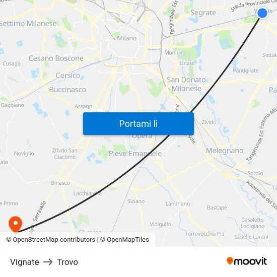 Vignate to Trovo map