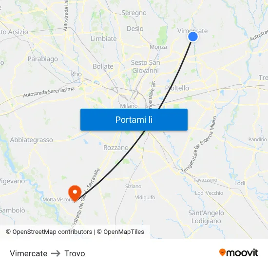 Vimercate to Trovo map