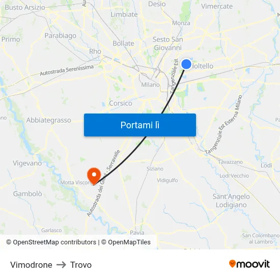 Vimodrone to Trovo map