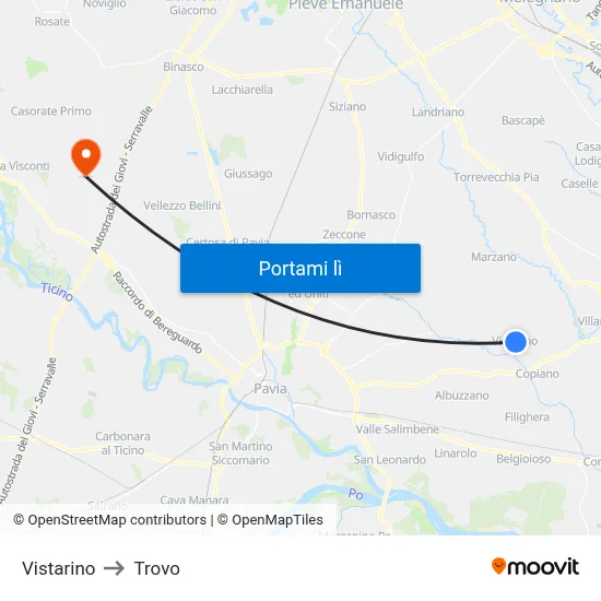 Vistarino to Trovo map