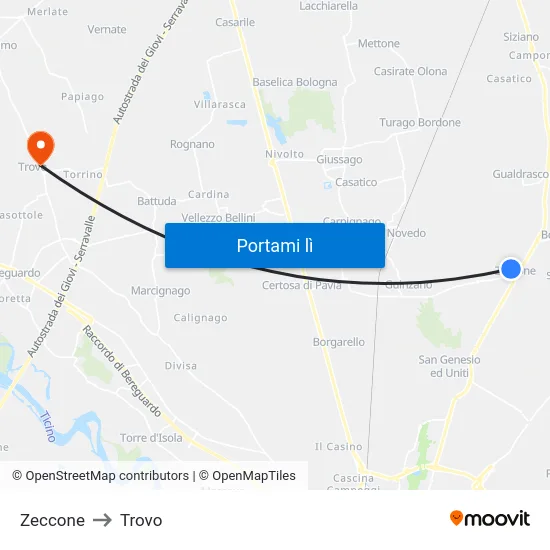 Zeccone to Trovo map