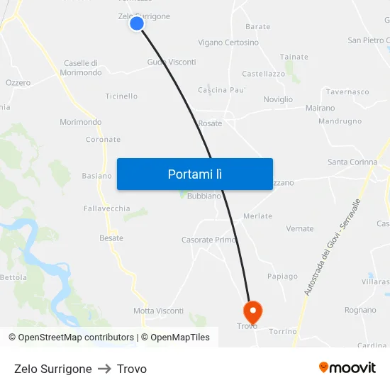 Zelo Surrigone to Trovo map
