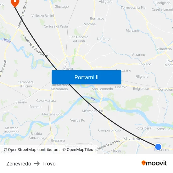 Zenevredo to Trovo map