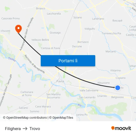 Filighera to Trovo map