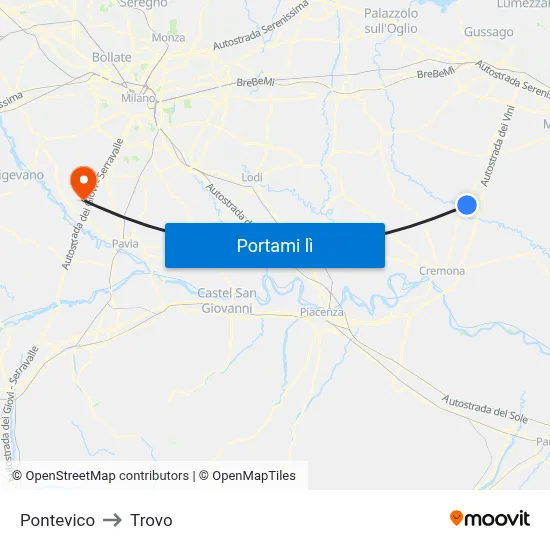 Pontevico to Trovo map