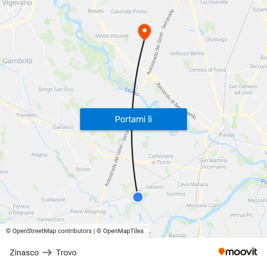 Zinasco to Trovo map