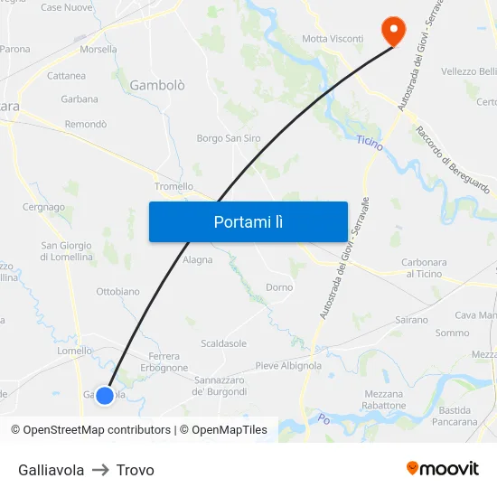 Galliavola to Trovo map