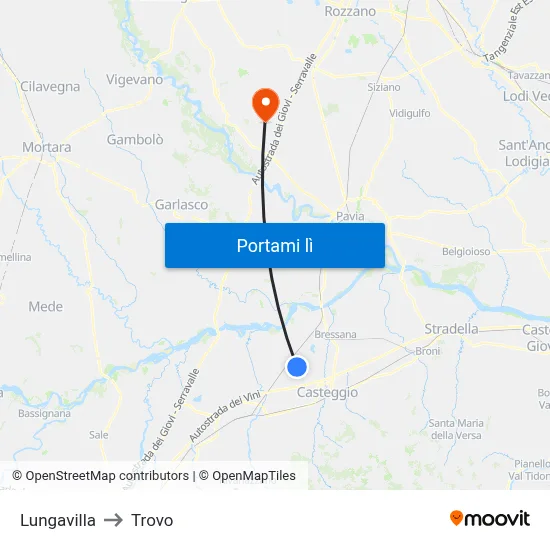 Lungavilla to Trovo map