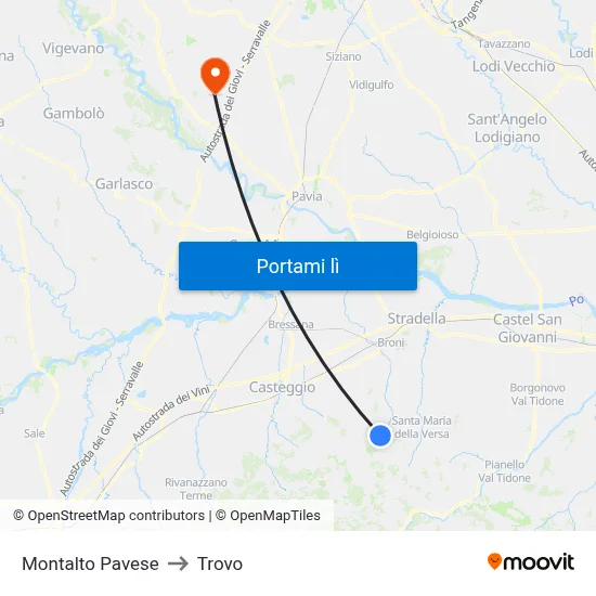 Montalto Pavese to Trovo map