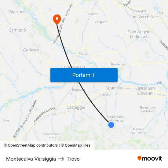 Montecalvo Versiggia to Trovo map