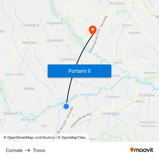 Cornale to Trovo map