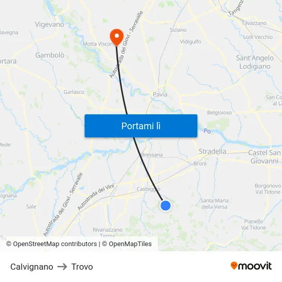 Calvignano to Trovo map