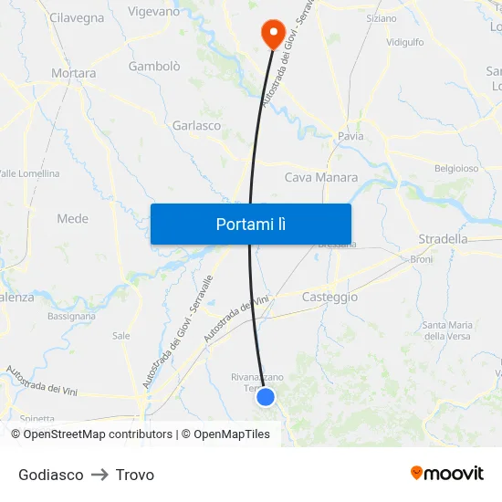 Godiasco to Trovo map