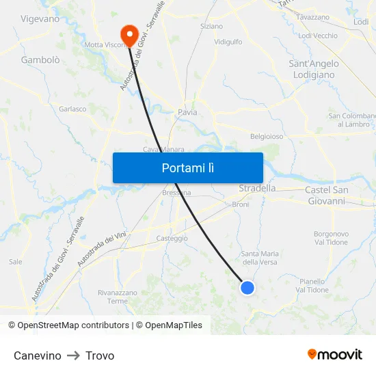 Canevino to Trovo map